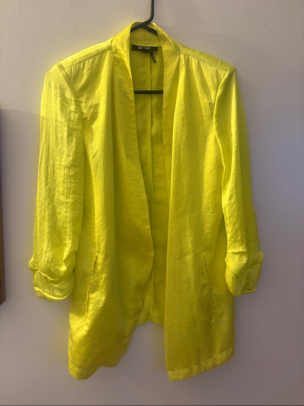 DKNY Neon Yellow Open-Front Linen Blazer
